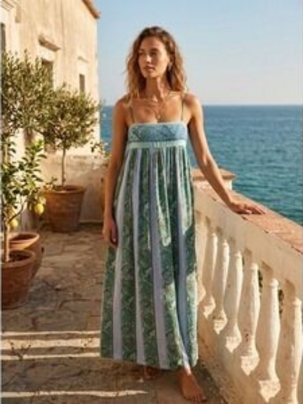 Boteh Fraiche Fine Strap Bodice Maxi Dress Sz 1 XS/S